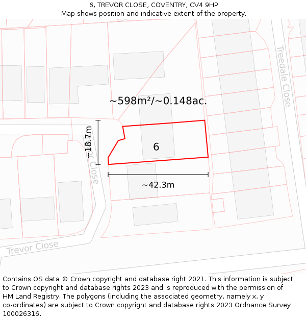 6, TREVOR CLOSE, COVENTRY, CV4 9HP: Plot and title map