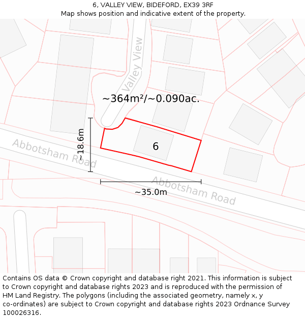 6, VALLEY VIEW, BIDEFORD, EX39 3RF: Plot and title map