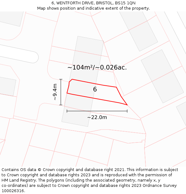 6, WENTFORTH DRIVE, BRISTOL, BS15 1QN: Plot and title map