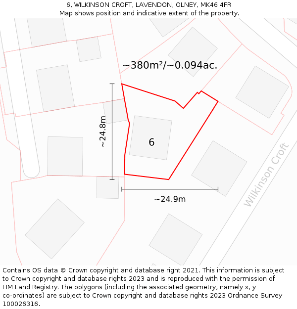 6, WILKINSON CROFT, LAVENDON, OLNEY, MK46 4FR: Plot and title map
