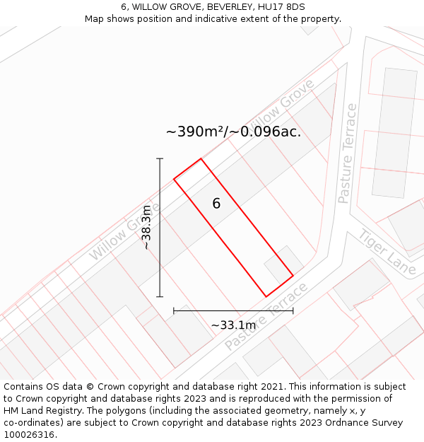 6, WILLOW GROVE, BEVERLEY, HU17 8DS: Plot and title map