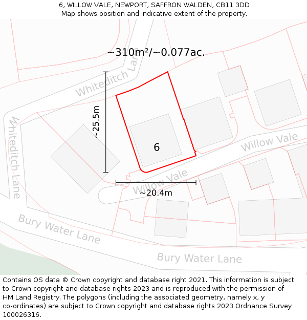 6, WILLOW VALE, NEWPORT, SAFFRON WALDEN, CB11 3DD: Plot and title map