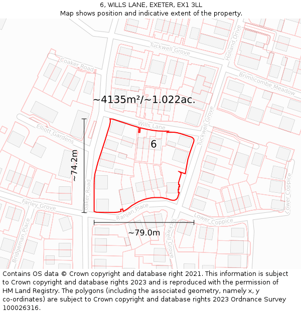 6, WILLS LANE, EXETER, EX1 3LL: Plot and title map