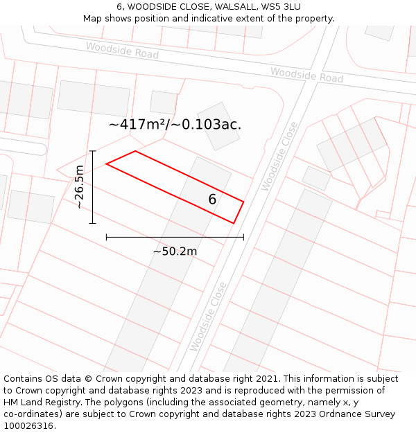 6, WOODSIDE CLOSE, WALSALL, WS5 3LU: Plot and title map