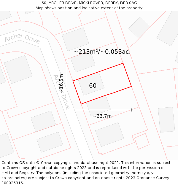 60, ARCHER DRIVE, MICKLEOVER, DERBY, DE3 0AG: Plot and title map