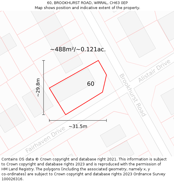 60, BROOKHURST ROAD, WIRRAL, CH63 0EP: Plot and title map