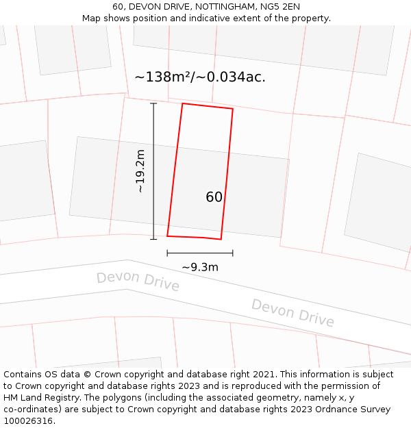 60, DEVON DRIVE, NOTTINGHAM, NG5 2EN: Plot and title map