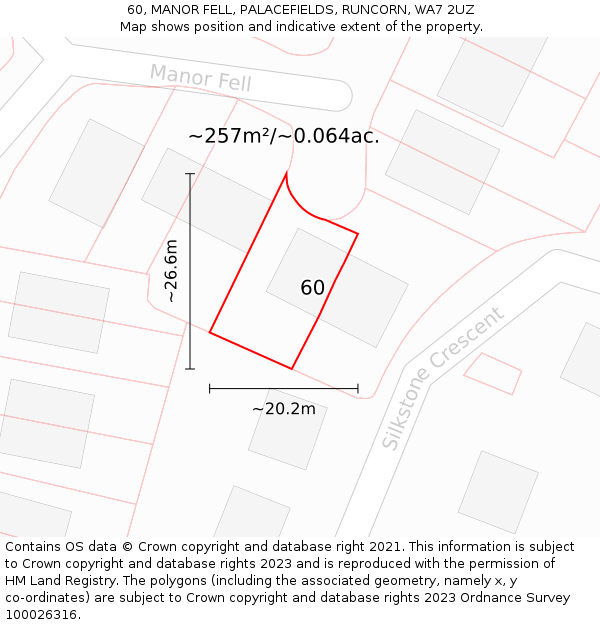 60, MANOR FELL, PALACEFIELDS, RUNCORN, WA7 2UZ: Plot and title map