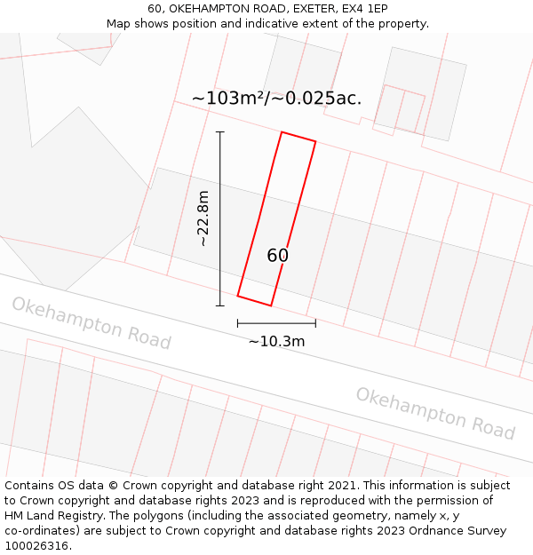 60, OKEHAMPTON ROAD, EXETER, EX4 1EP: Plot and title map