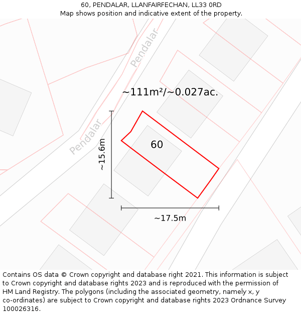 60, PENDALAR, LLANFAIRFECHAN, LL33 0RD: Plot and title map