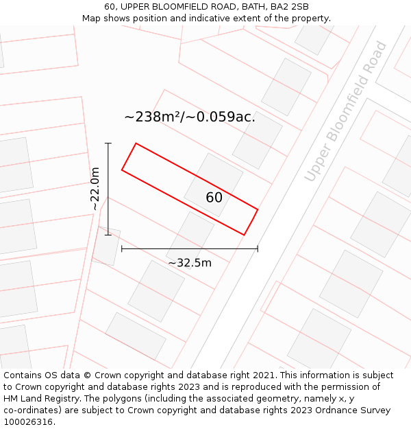 60, UPPER BLOOMFIELD ROAD, BATH, BA2 2SB: Plot and title map