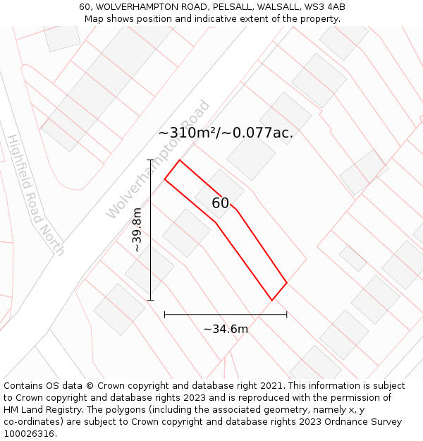 60, WOLVERHAMPTON ROAD, PELSALL, WALSALL, WS3 4AB: Plot and title map