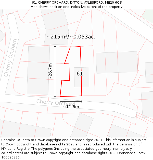 61, CHERRY ORCHARD, DITTON, AYLESFORD, ME20 6QS: Plot and title map