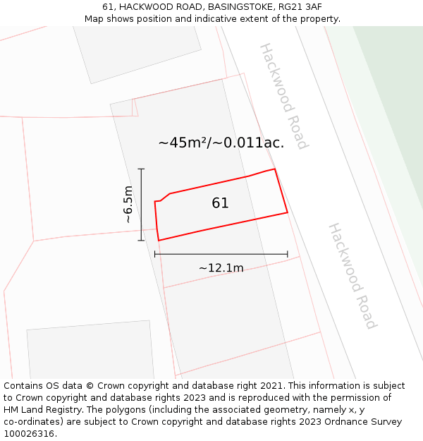 61, HACKWOOD ROAD, BASINGSTOKE, RG21 3AF: Plot and title map