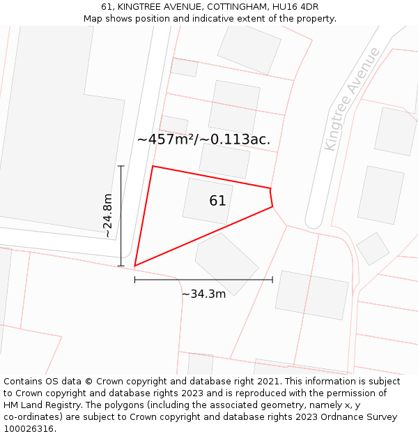 61, KINGTREE AVENUE, COTTINGHAM, HU16 4DR: Plot and title map