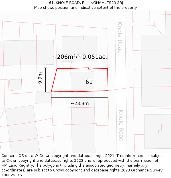 61, KNOLE ROAD, BILLINGHAM, TS23 3BJ: Plot and title map