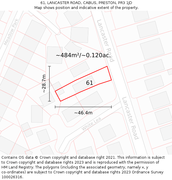 61, LANCASTER ROAD, CABUS, PRESTON, PR3 1JD: Plot and title map