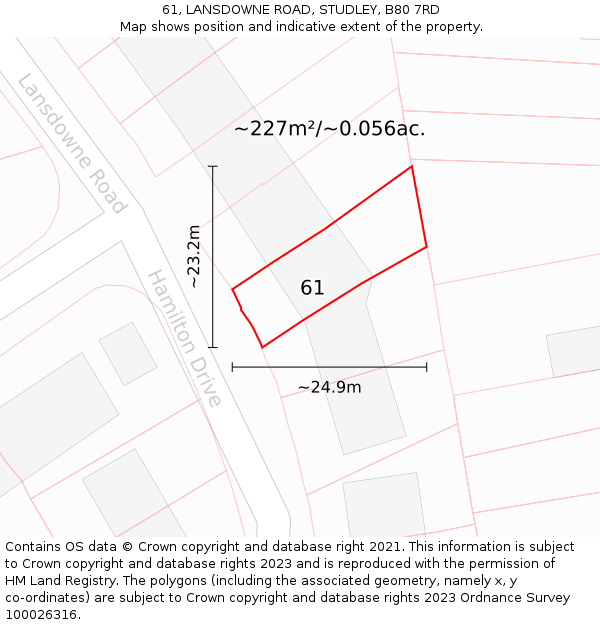 61, LANSDOWNE ROAD, STUDLEY, B80 7RD: Plot and title map