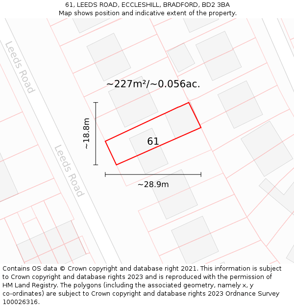 61, LEEDS ROAD, ECCLESHILL, BRADFORD, BD2 3BA: Plot and title map