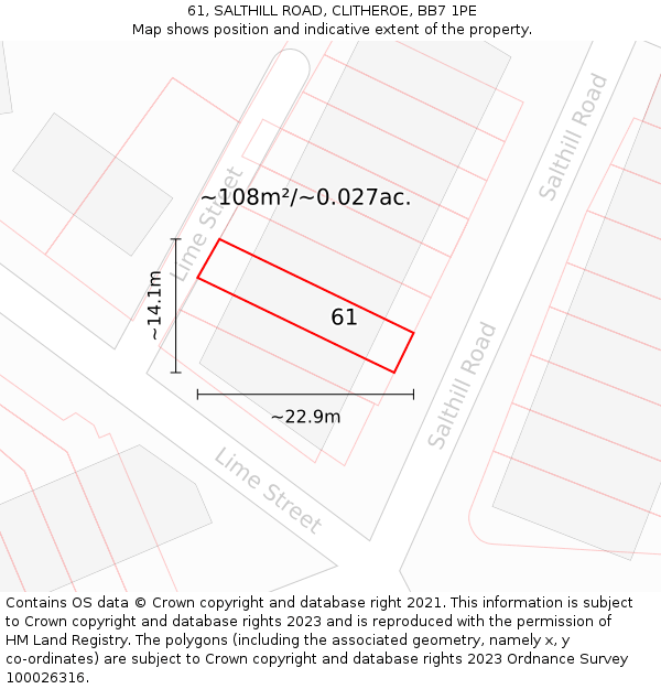 61, SALTHILL ROAD, CLITHEROE, BB7 1PE: Plot and title map