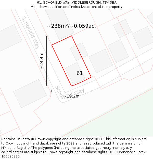 61, SCHOFIELD WAY, MIDDLESBROUGH, TS4 3BA: Plot and title map