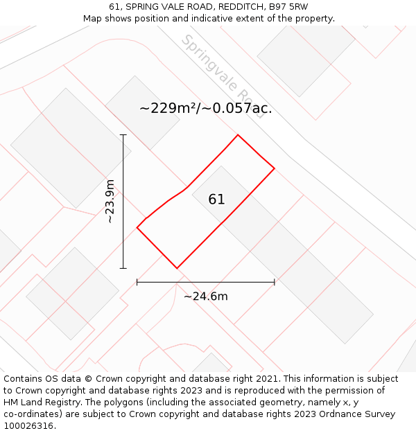 61, SPRING VALE ROAD, REDDITCH, B97 5RW: Plot and title map