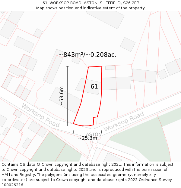 61, WORKSOP ROAD, ASTON, SHEFFIELD, S26 2EB: Plot and title map