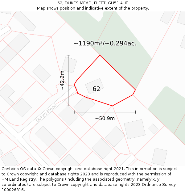 62, DUKES MEAD, FLEET, GU51 4HE: Plot and title map
