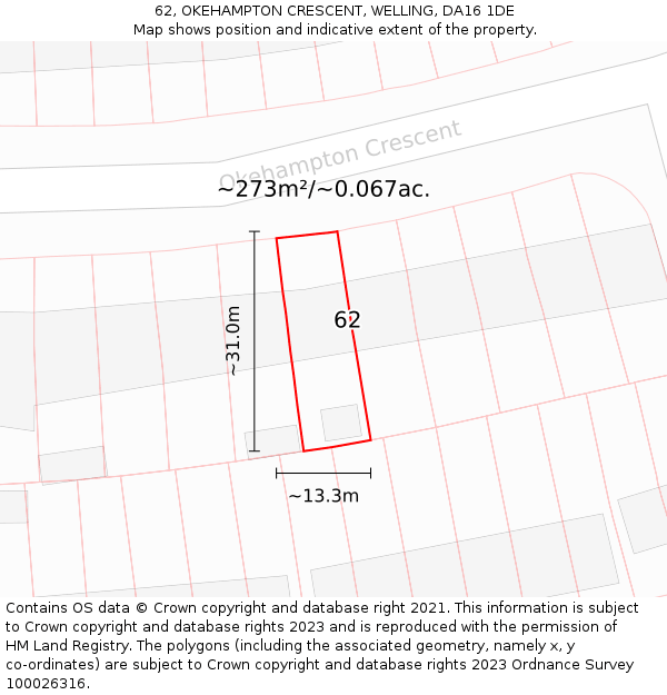 62, OKEHAMPTON CRESCENT, WELLING, DA16 1DE: Plot and title map