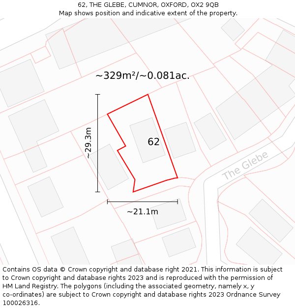 62, THE GLEBE, CUMNOR, OXFORD, OX2 9QB: Plot and title map