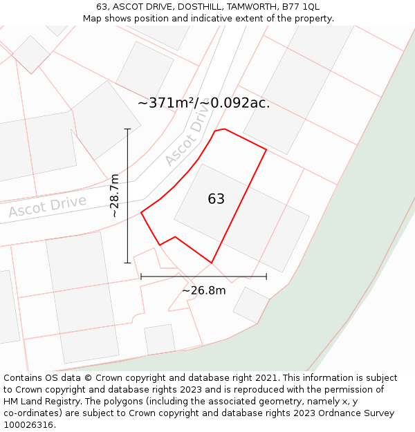 63, ASCOT DRIVE, DOSTHILL, TAMWORTH, B77 1QL: Plot and title map
