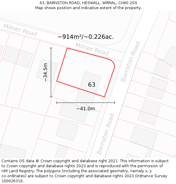 63, BARNSTON ROAD, HESWALL, WIRRAL, CH60 2SS: Plot and title map