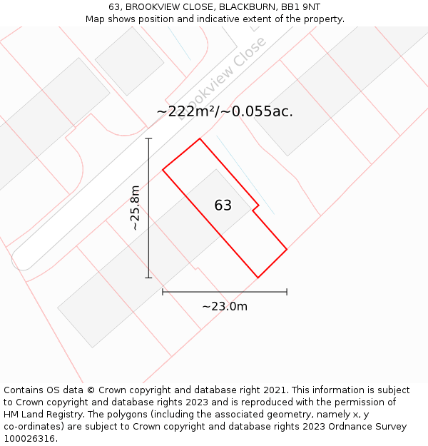 63, BROOKVIEW CLOSE, BLACKBURN, BB1 9NT: Plot and title map