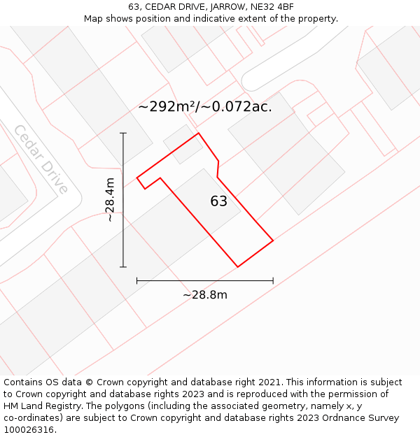 63, CEDAR DRIVE, JARROW, NE32 4BF: Plot and title map