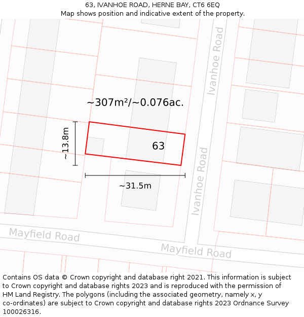 63, IVANHOE ROAD, HERNE BAY, CT6 6EQ: Plot and title map