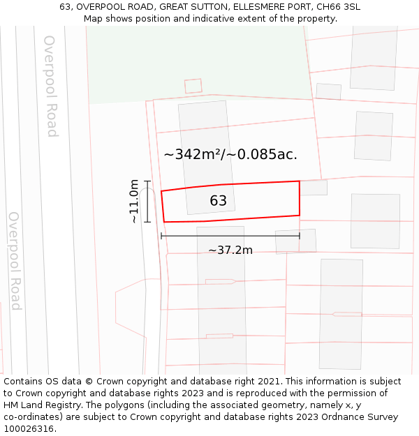 63, OVERPOOL ROAD, GREAT SUTTON, ELLESMERE PORT, CH66 3SL: Plot and title map