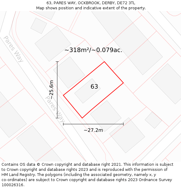 63, PARES WAY, OCKBROOK, DERBY, DE72 3TL: Plot and title map