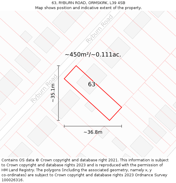 63, RYBURN ROAD, ORMSKIRK, L39 4SB: Plot and title map