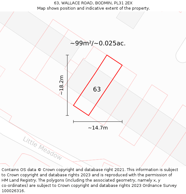 63, WALLACE ROAD, BODMIN, PL31 2EX: Plot and title map