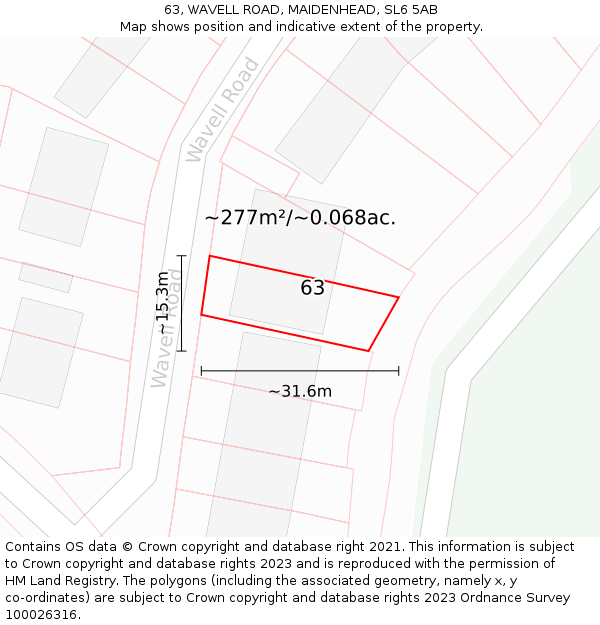 63, WAVELL ROAD, MAIDENHEAD, SL6 5AB: Plot and title map