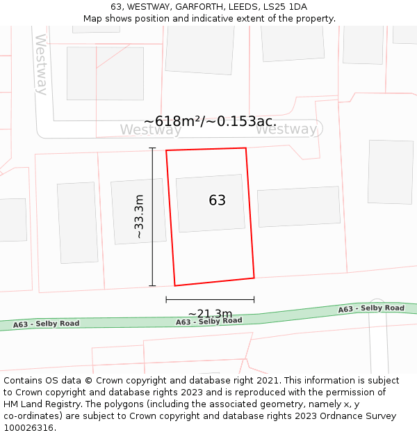63, WESTWAY, GARFORTH, LEEDS, LS25 1DA: Plot and title map