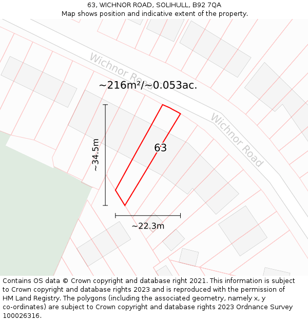 63, WICHNOR ROAD, SOLIHULL, B92 7QA: Plot and title map