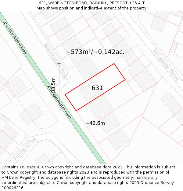 631, WARRINGTON ROAD, RAINHILL, PRESCOT, L35 4LT: Plot and title map