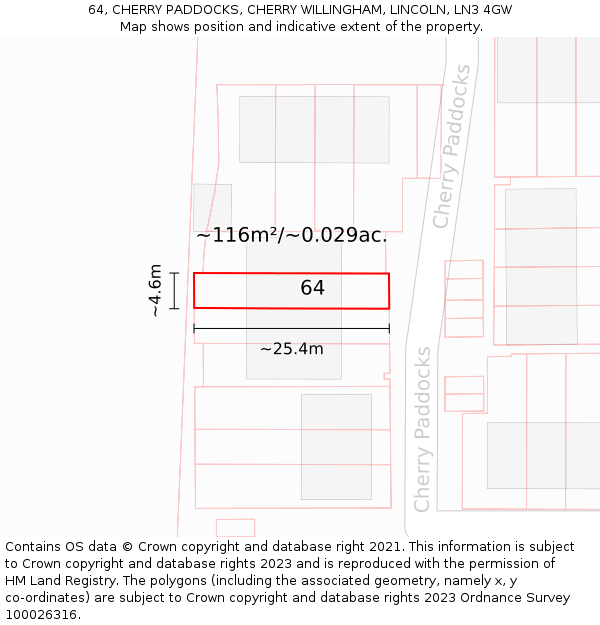 64, CHERRY PADDOCKS, CHERRY WILLINGHAM, LINCOLN, LN3 4GW: Plot and title map