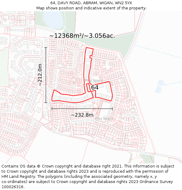 64, DAVY ROAD, ABRAM, WIGAN, WN2 5YX: Plot and title map