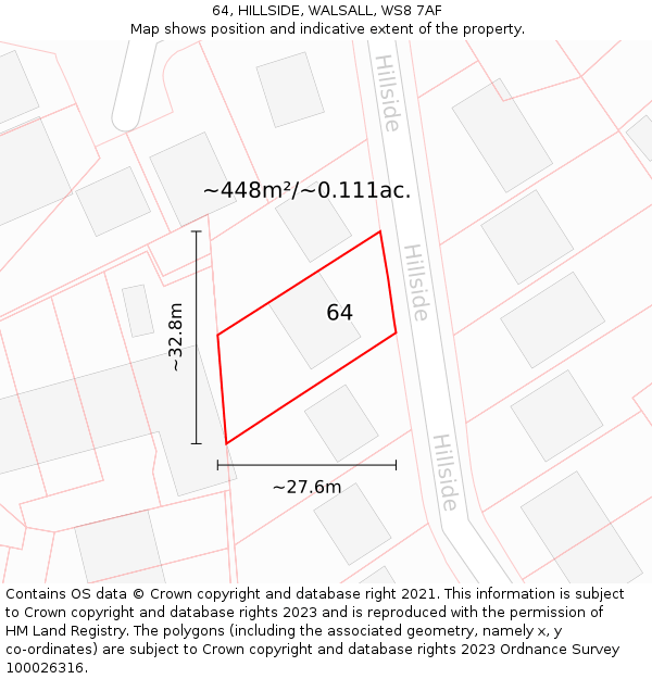64, HILLSIDE, WALSALL, WS8 7AF: Plot and title map