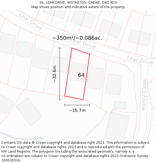 64, LEAR DRIVE, WISTASTON, CREWE, CW2 8DS: Plot and title map