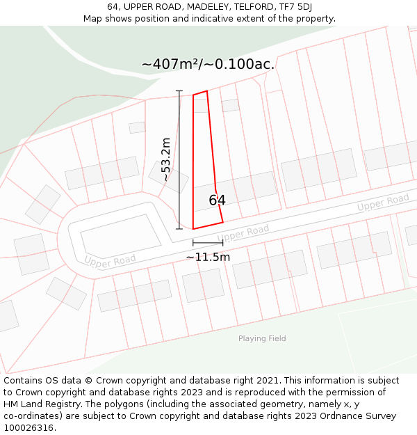 64, UPPER ROAD, MADELEY, TELFORD, TF7 5DJ: Plot and title map