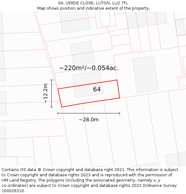 64, VERDE CLOSE, LUTON, LU2 7FL: Plot and title map