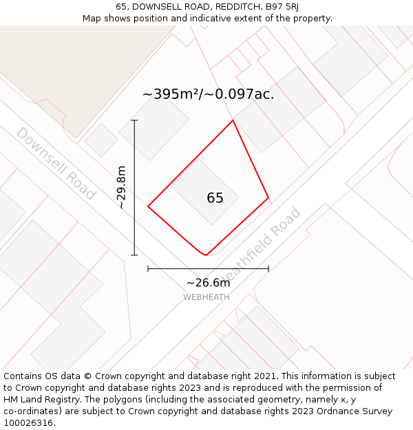 65, DOWNSELL ROAD, REDDITCH, B97 5RJ: Plot and title map